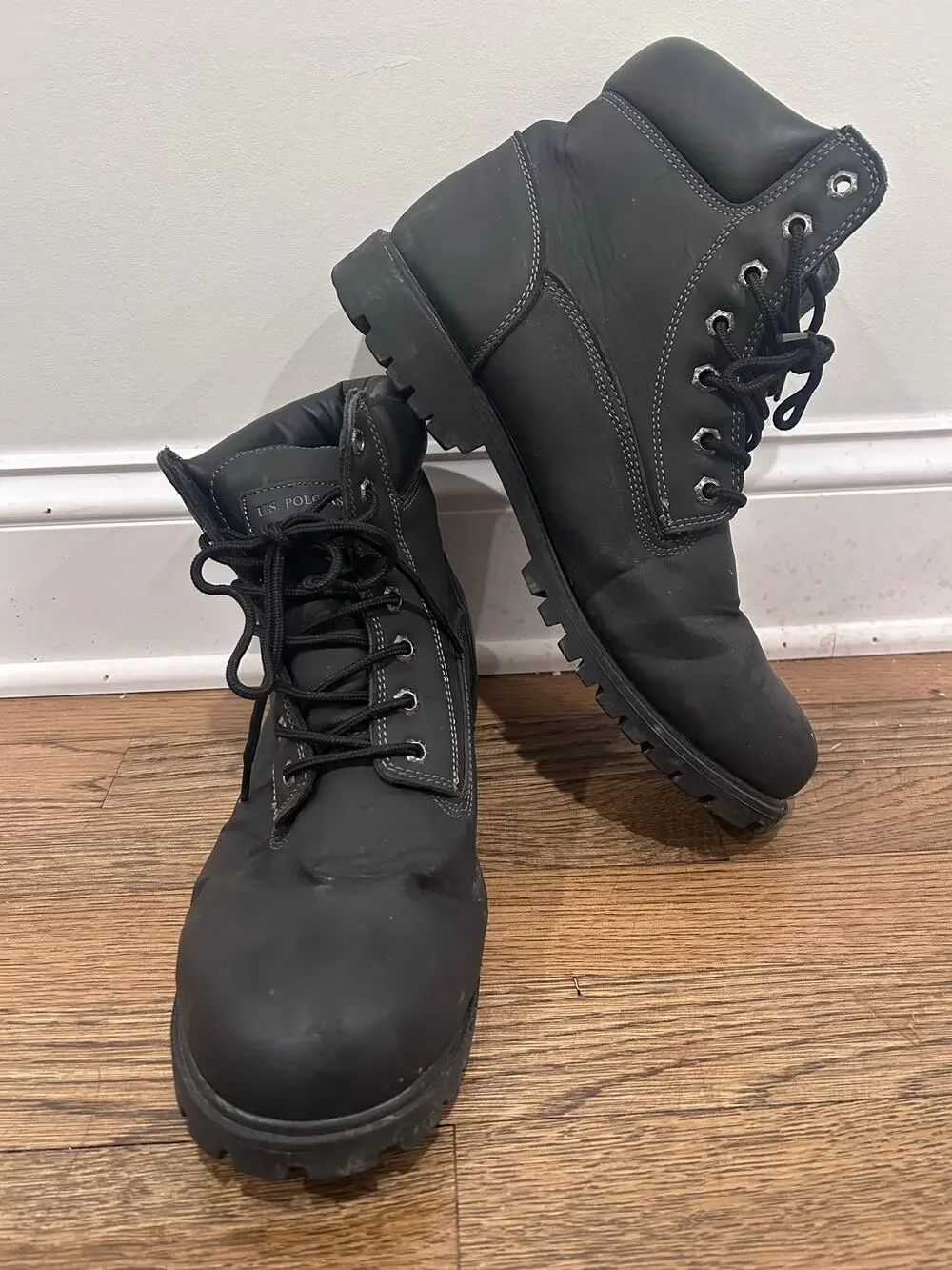 US Polo Assn Owen High Black Boots Mens 12M Lug Sole Lace Up Winter Work Combat